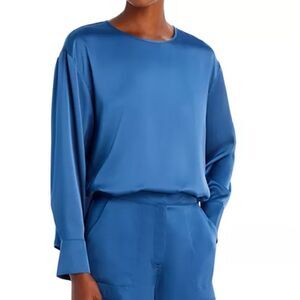 AQUA Round Neck Drop Shoulder Top Smoky Blue S NWT in‎ packaging